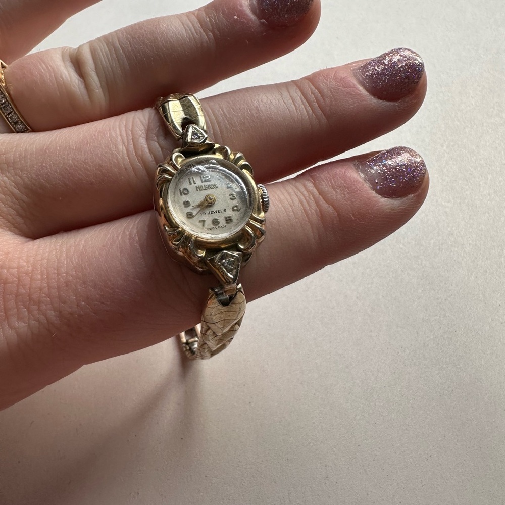 Milbros vintage/antique dainty ladies wrist watch with diamond accents